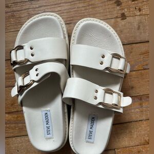 Steve Madden Cream Slides with Gold Accents